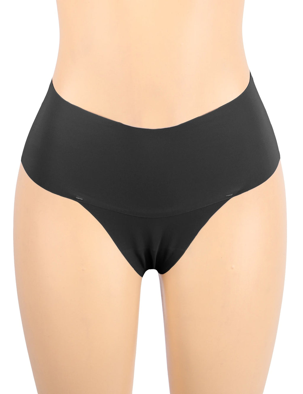 Black Ice Silk High - Waist Seamless Thong – Trimmable Leg Opening - TeaseFashion