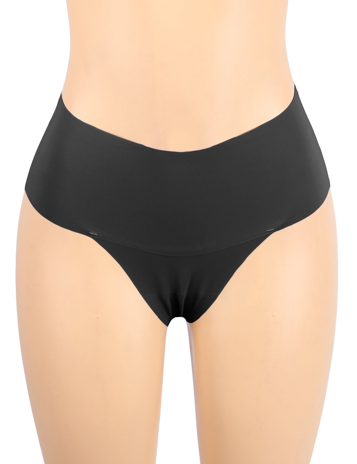 Black Ice Silk High - Waist Seamless Thong – Trimmable Leg Opening - TeaseFashion