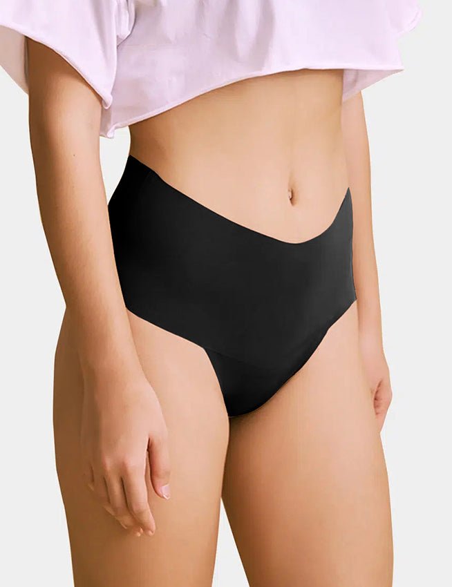 Black Ice Silk High - Waist Seamless Thong – Trimmable Leg Opening - TeaseFashion