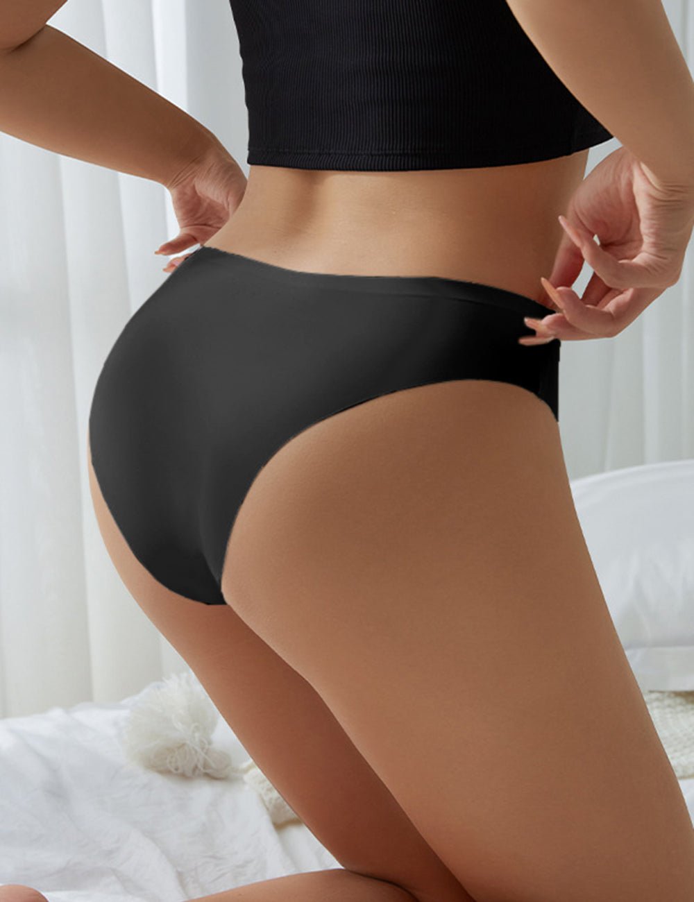 Black Ice Silk Seamless Panty – Decorative Ring Waistband & Hollow Detail - TeaseFashion
