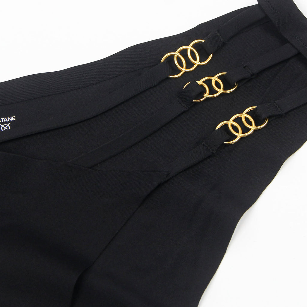 Black Ice Silk Seamless Panty – Decorative Ring Waistband & Hollow Detail - TeaseFashion