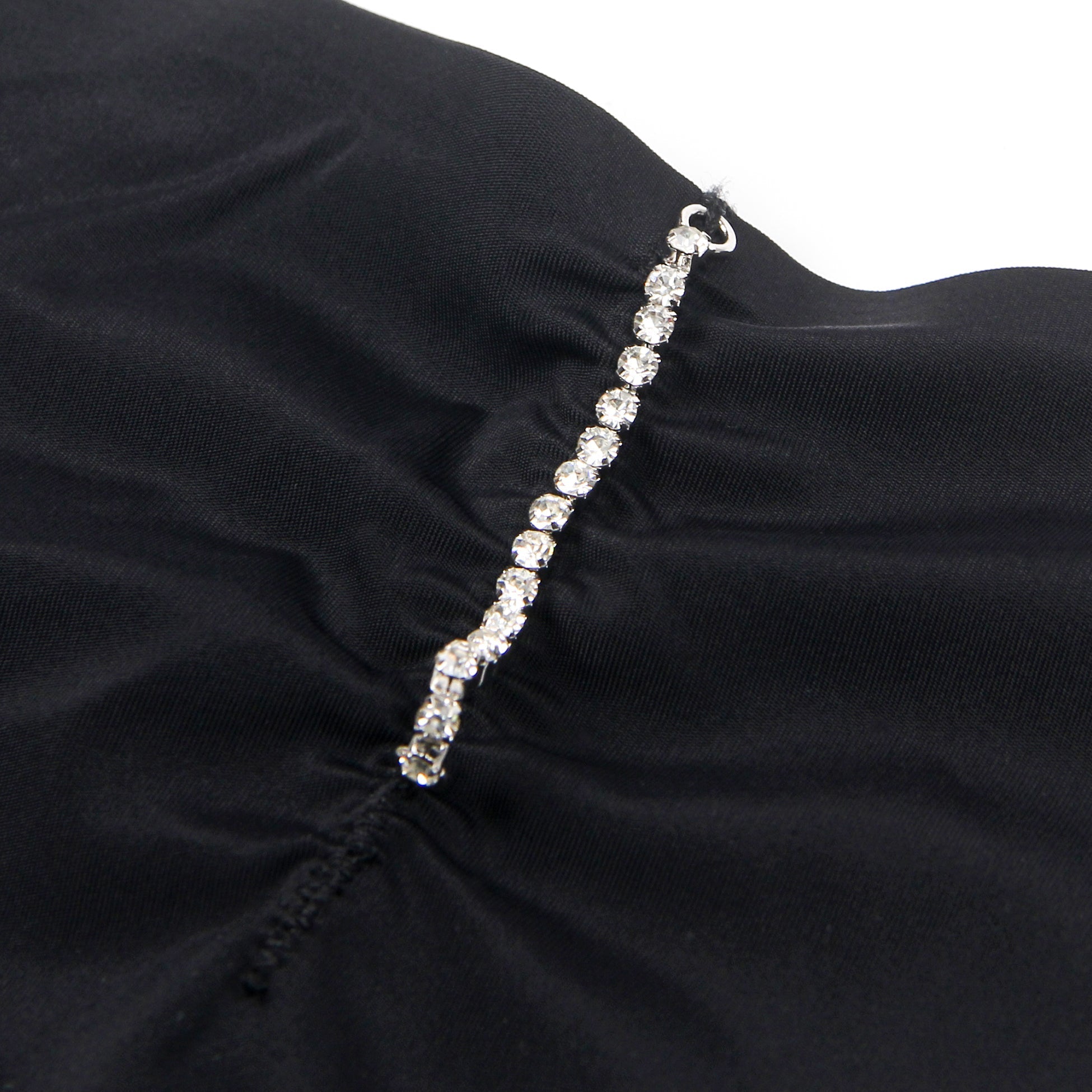 Black Ice Silk Seamless Thong – Rhinestone Chain & Pleated Front Panel - TeaseFashion