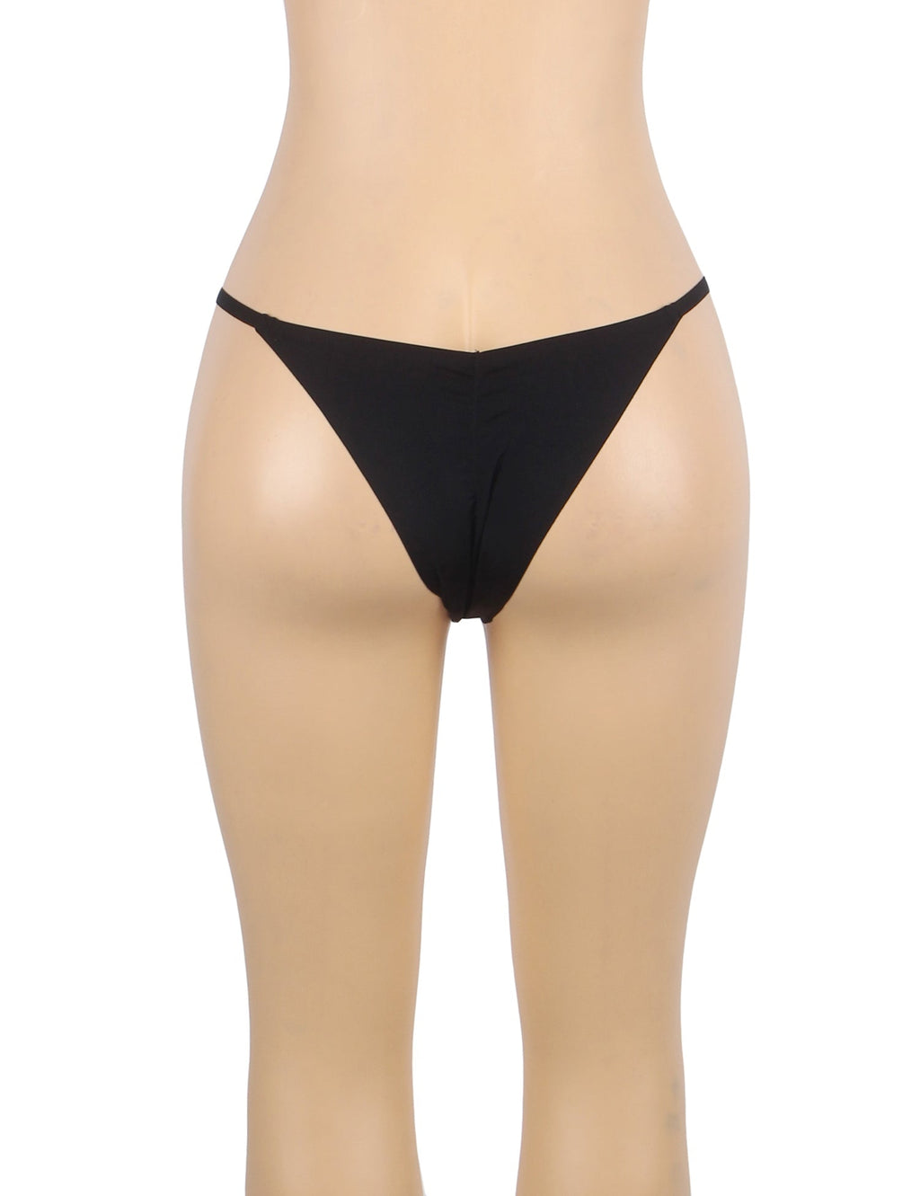 Black Ice Silk Seamless Thong – Rhinestone Chain & Pleated Front Panel - TeaseFashion