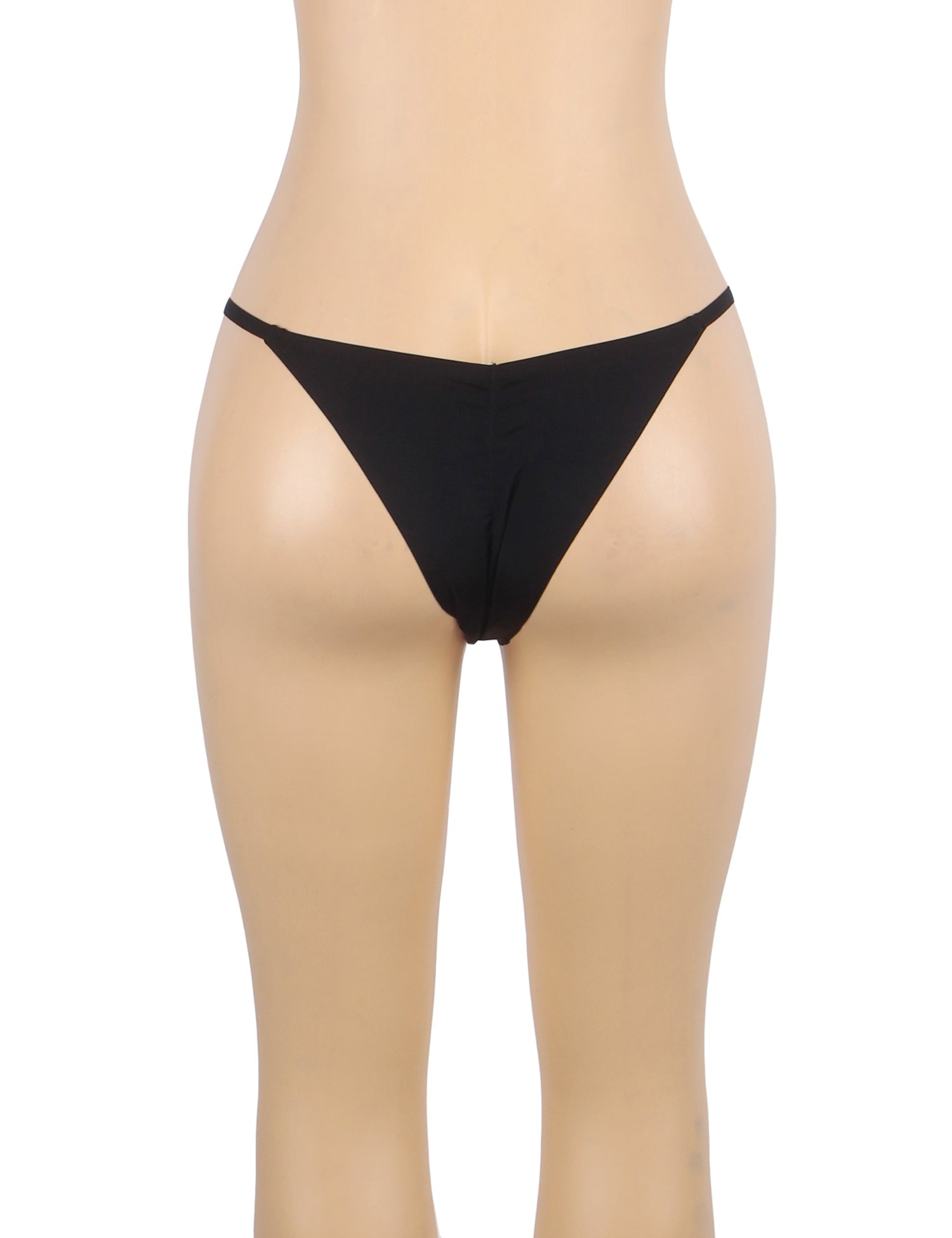 Black Ice Silk Seamless Thong – Rhinestone Chain & Pleated Front Panel - TeaseFashion