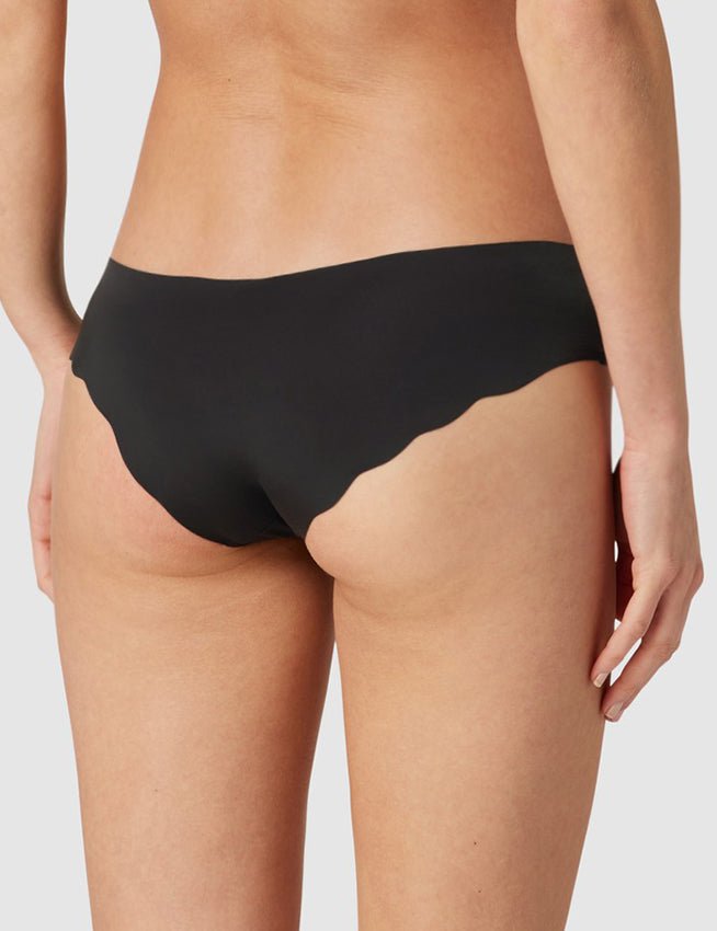 Black Ice Silk Seamless Thong – Wavy Lace Hip Detail & Trimmable Leg Opening - TeaseFashion
