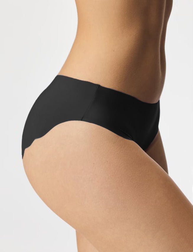Black Ice Silk Seamless Thong – Wavy Lace Hip Detail & Trimmable Leg Opening - TeaseFashion
