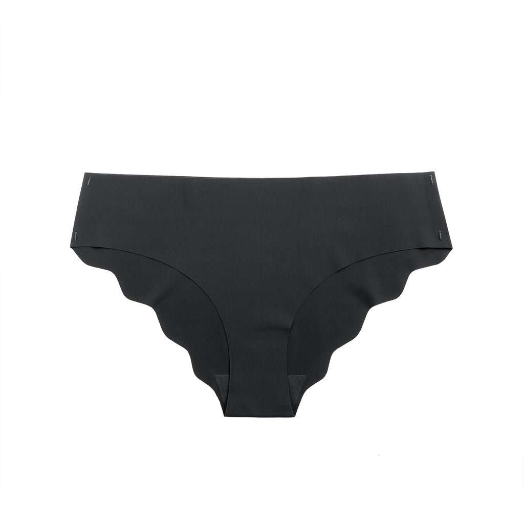 Black Ice Silk Seamless Thong – Wavy Lace Hip Detail & Trimmable Leg Opening - TeaseFashion