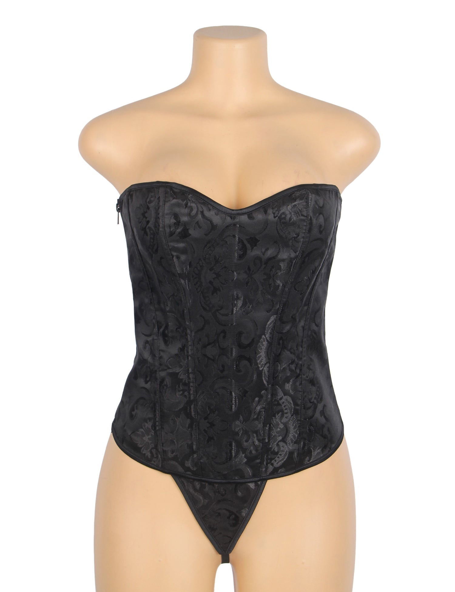 Black Jacquard Strapless Corset – 12 Bones, Side Zip & Back Lacing - TeaseFashion