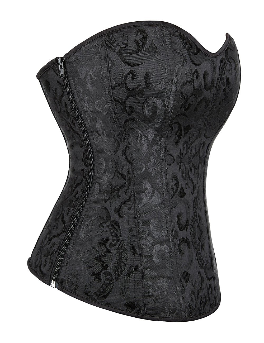 Black Jacquard Strapless Corset – 12 Bones, Side Zip & Back Lacing - TeaseFashion