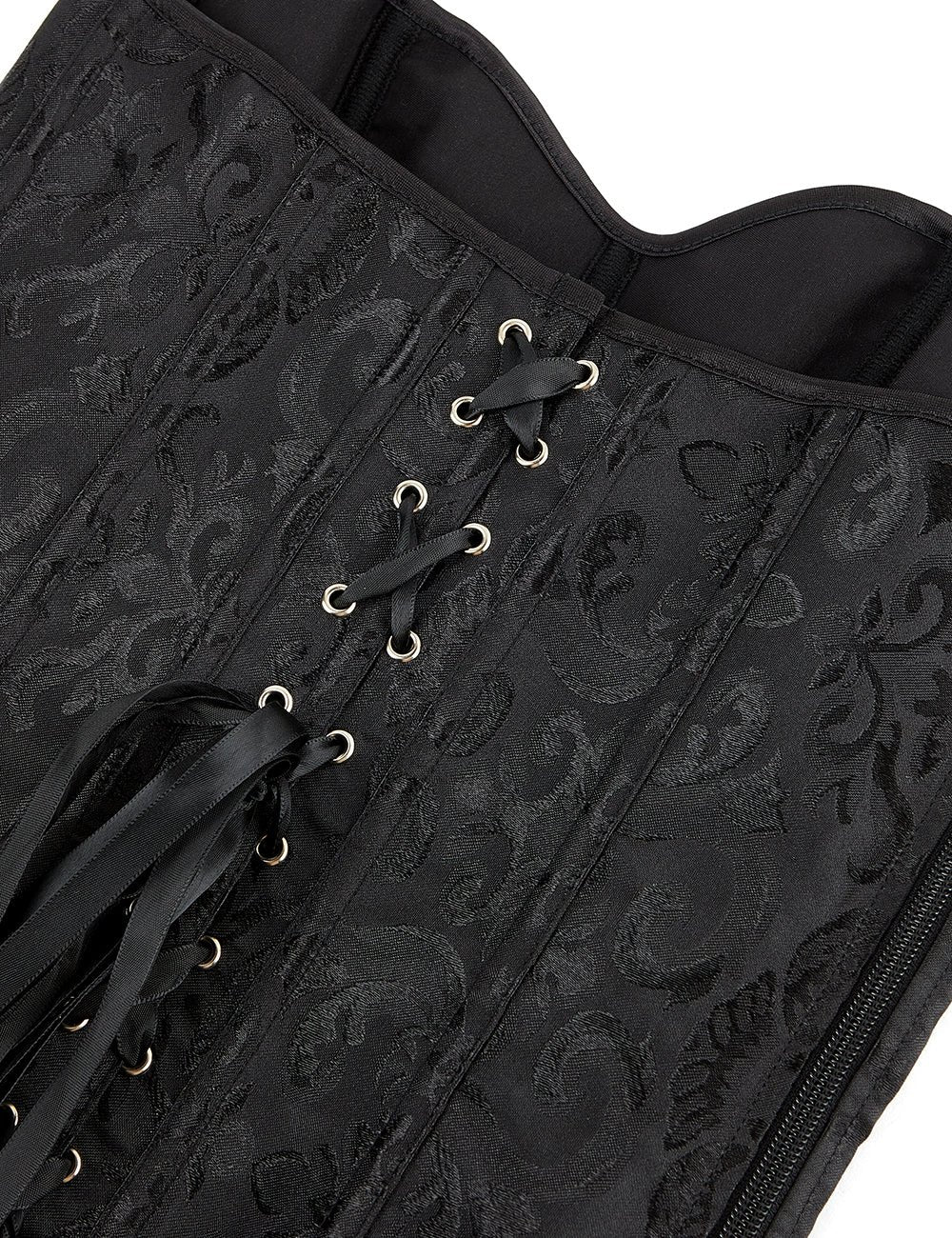 Black Jacquard Strapless Corset – 12 Bones, Side Zip & Back Lacing - TeaseFashion