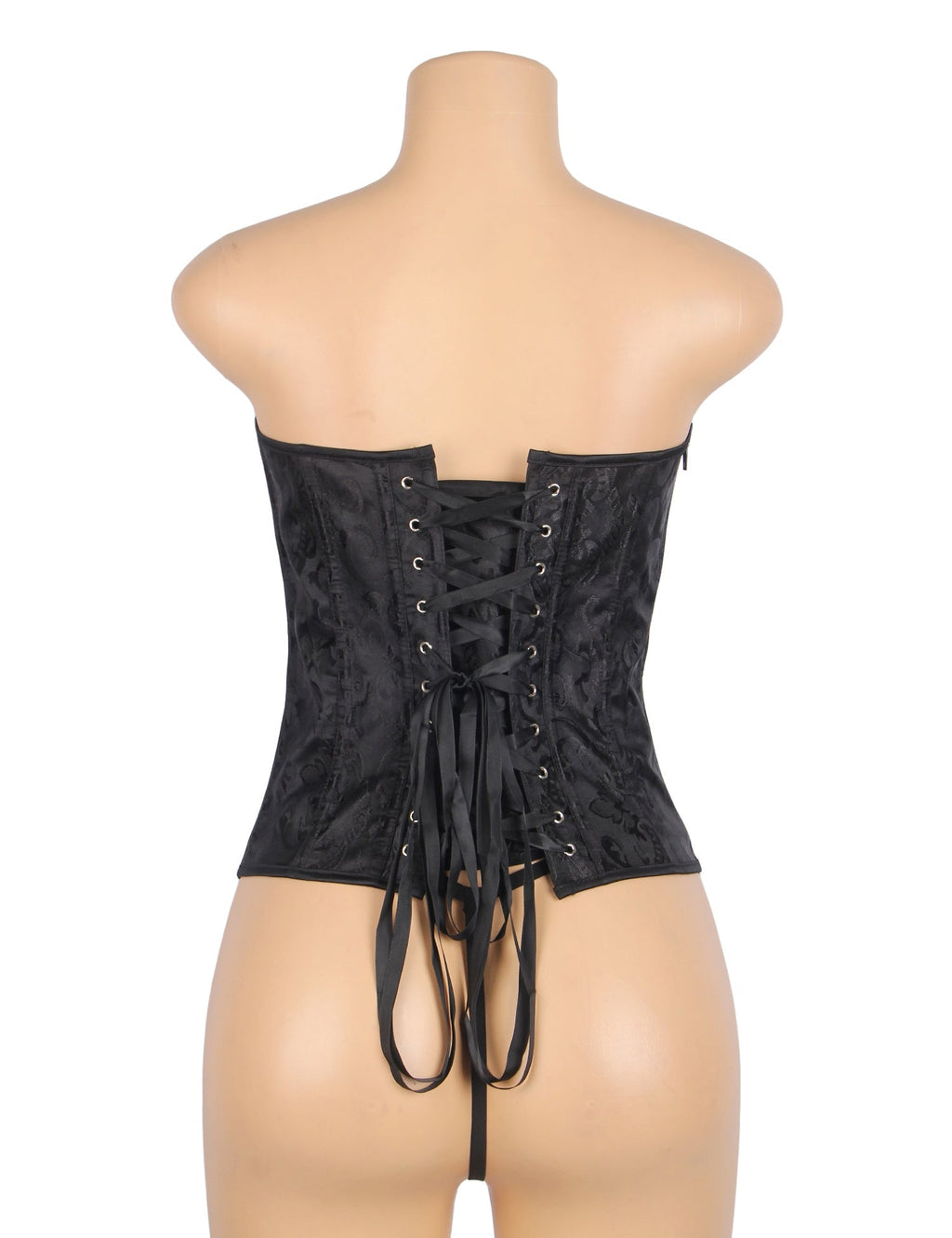 Black Jacquard Strapless Corset – 12 Bones, Side Zip & Back Lacing - TeaseFashion