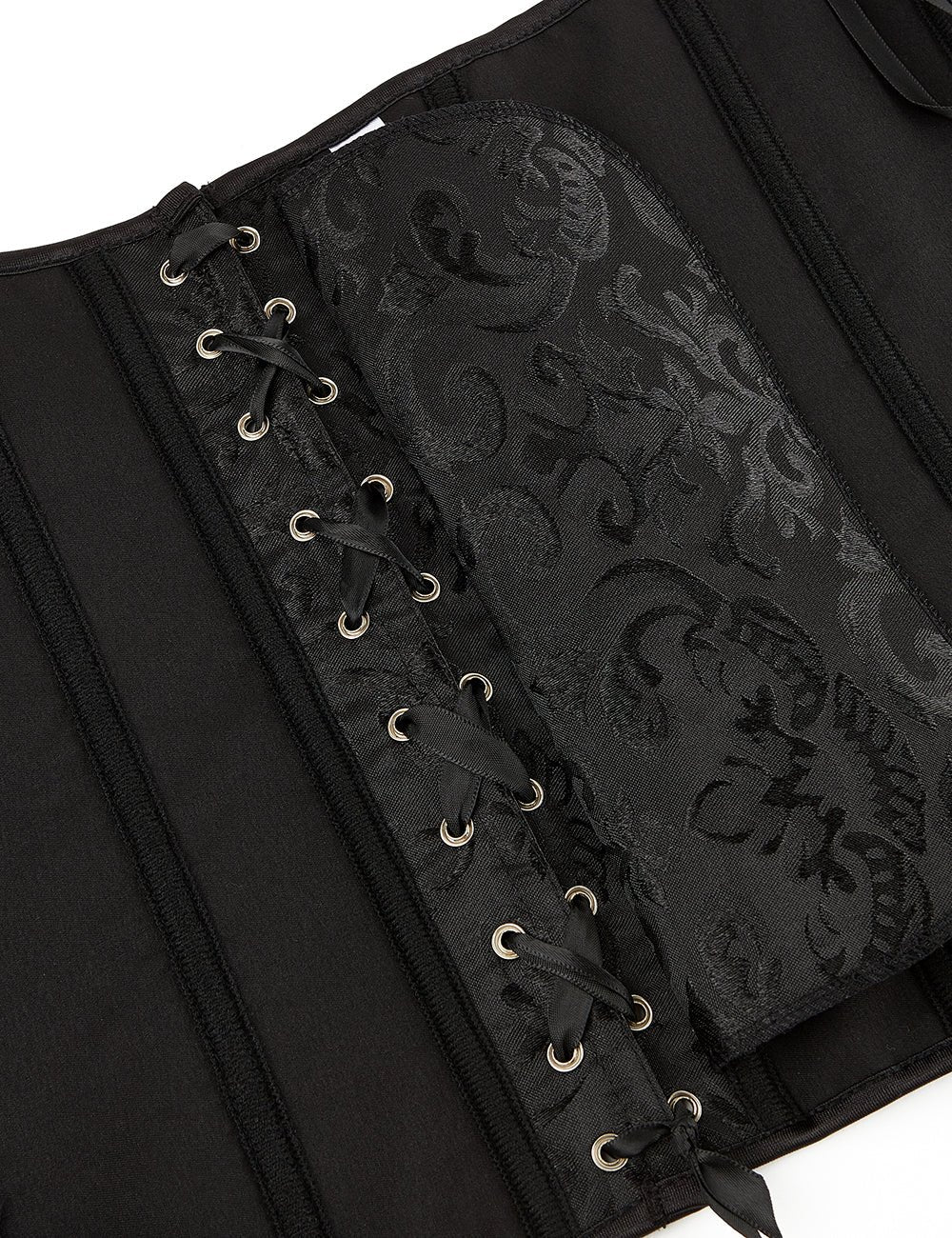 Black Jacquard Strapless Corset – 12 Bones, Side Zip & Back Lacing - TeaseFashion
