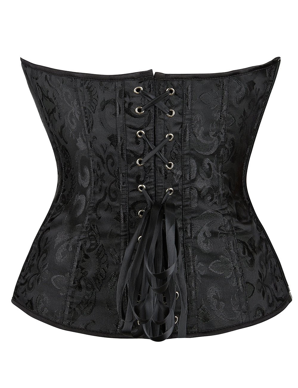 Black Jacquard Strapless Corset – 12 Bones, Side Zip & Back Lacing - TeaseFashion