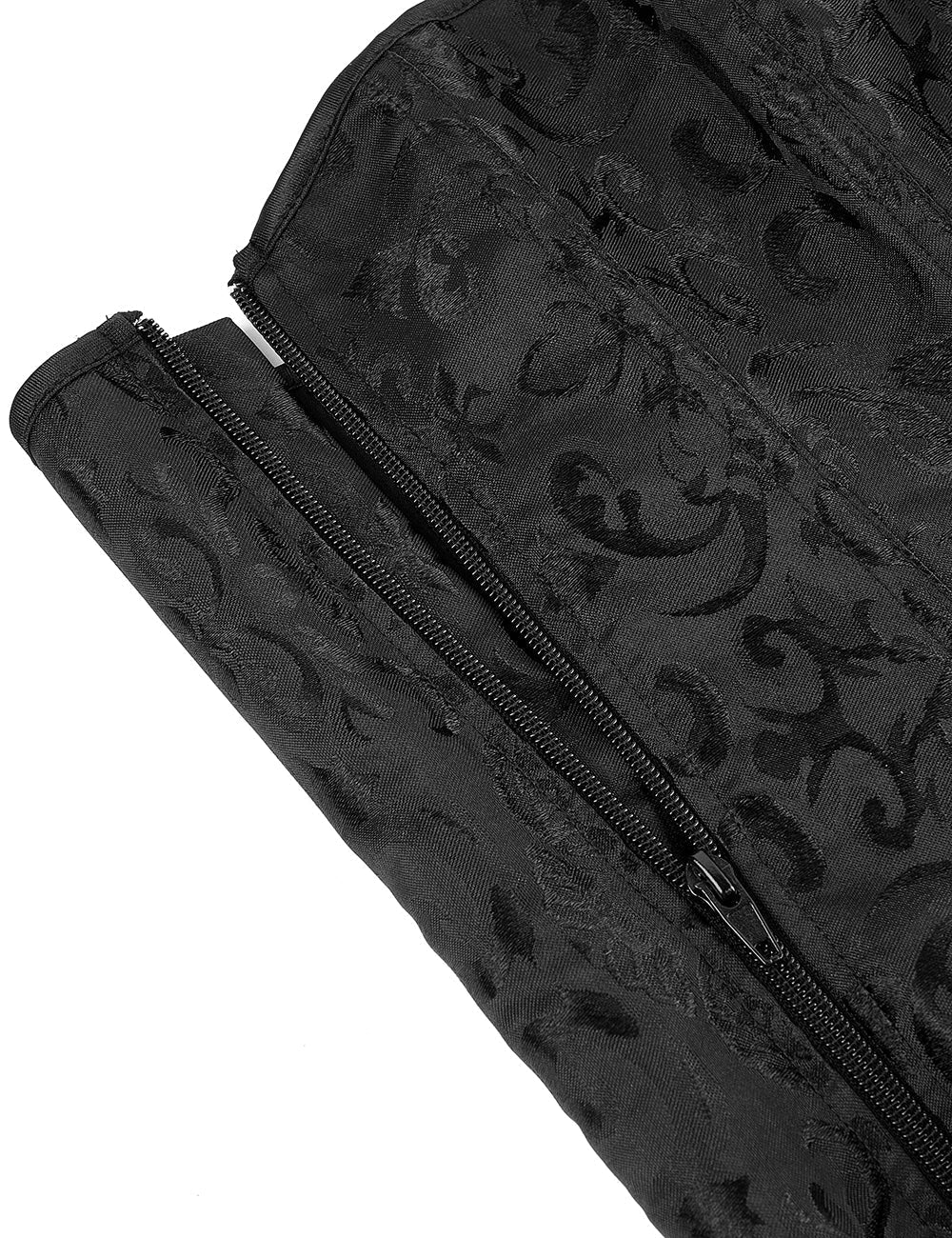 Black Jacquard Strapless Corset – 12 Bones, Side Zip & Back Lacing - TeaseFashion