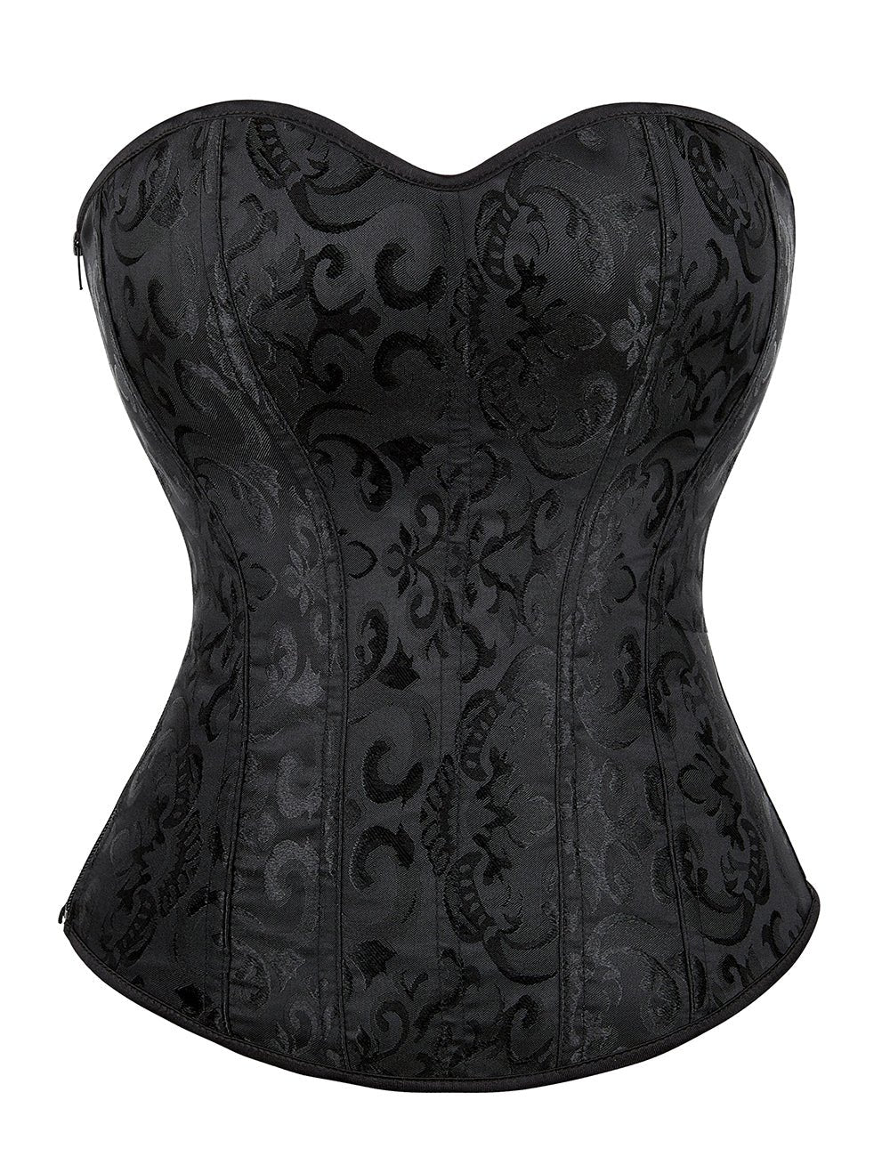 Black Jacquard Strapless Corset – 12 Bones, Side Zip & Back Lacing - TeaseFashion