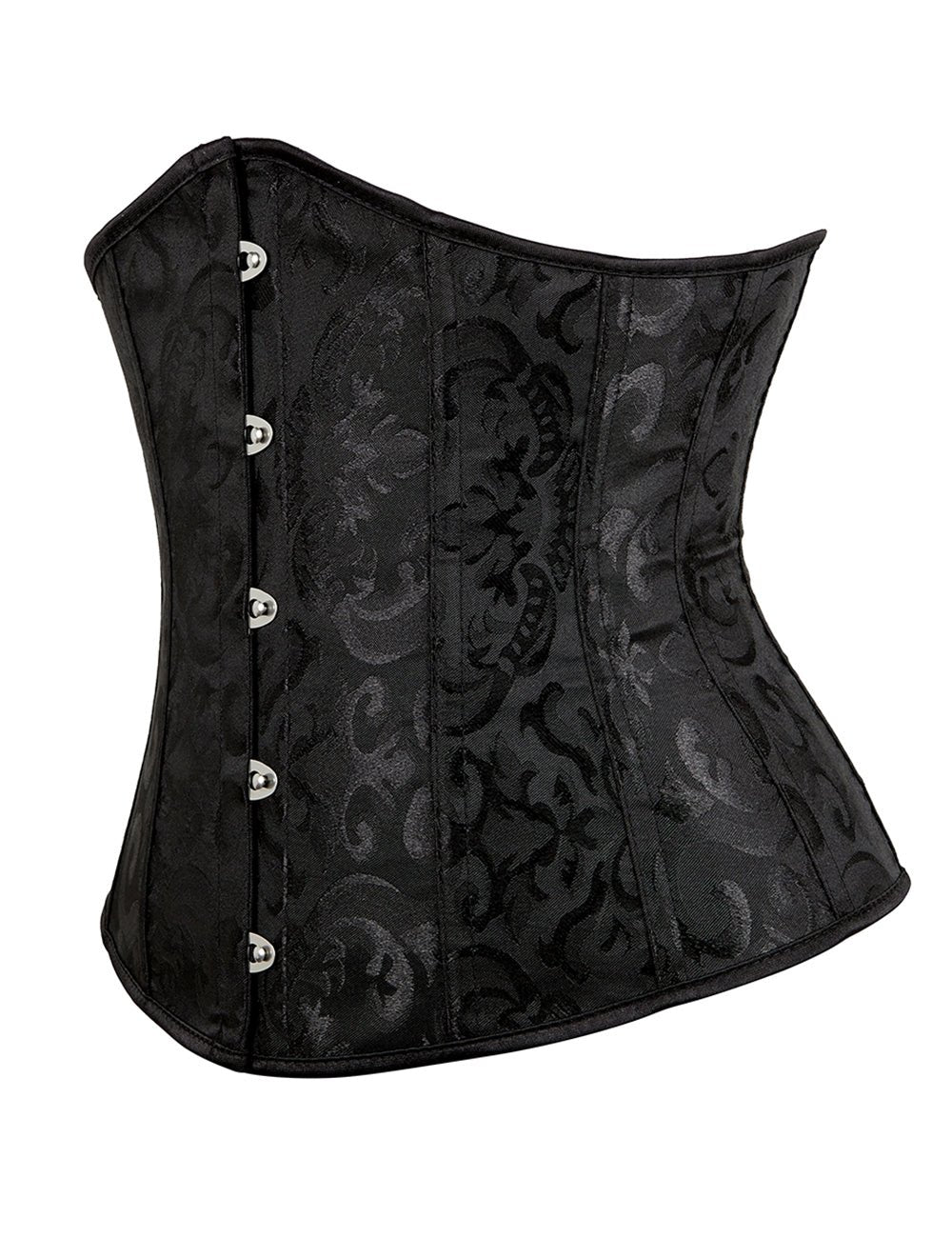 Black Jacquard Strapless Corset with Lace & 14 Bones - TeaseFashion
