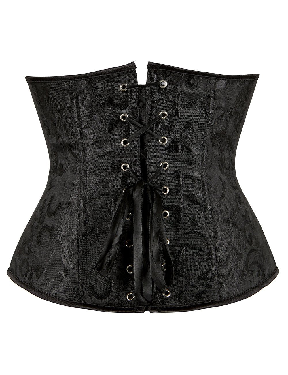 Black Jacquard Strapless Corset with Lace & 14 Bones - TeaseFashion