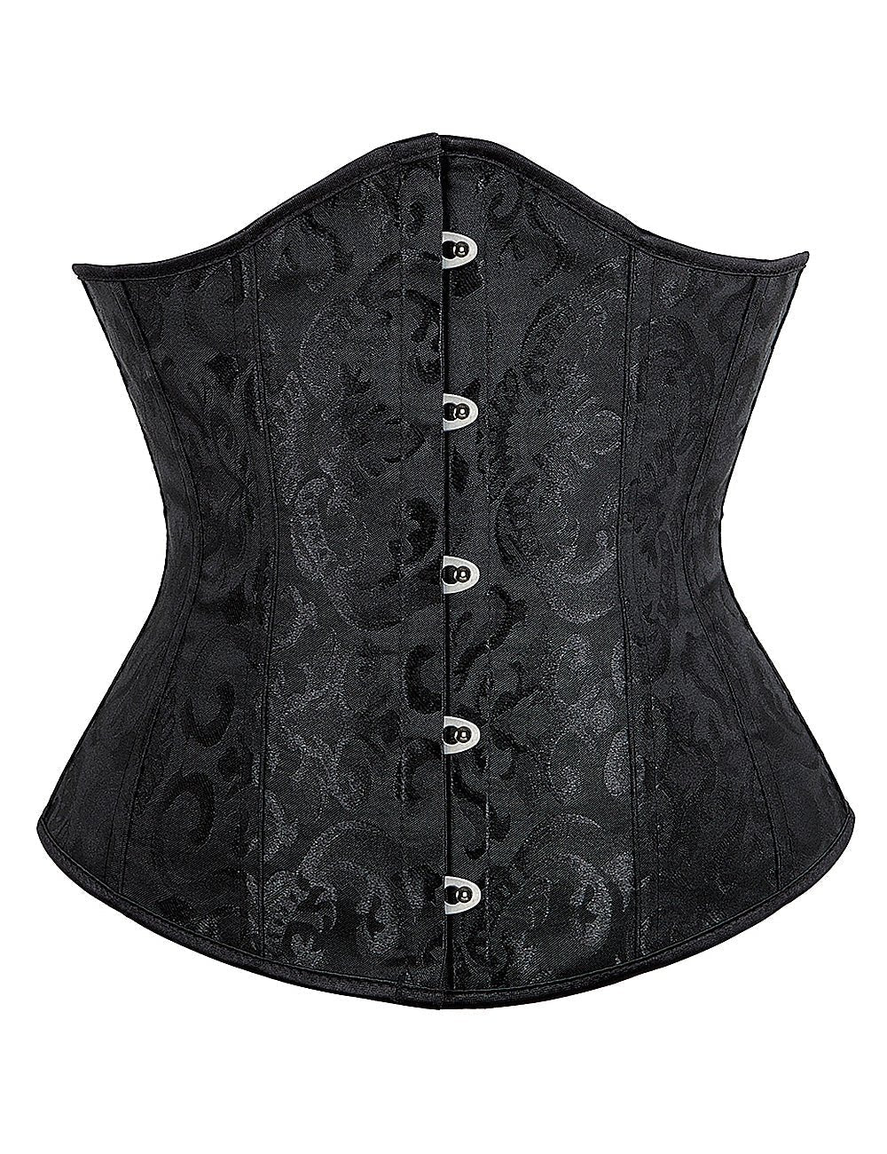 Black Jacquard Strapless Corset with Lace & 14 Bones - TeaseFashion