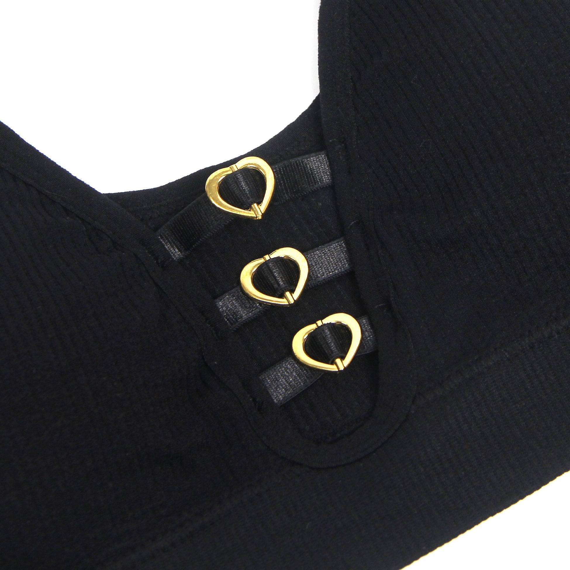 Black Knitted Seamless Bra Set with Cut - Out & Heart Buckle - TeaseFashion
