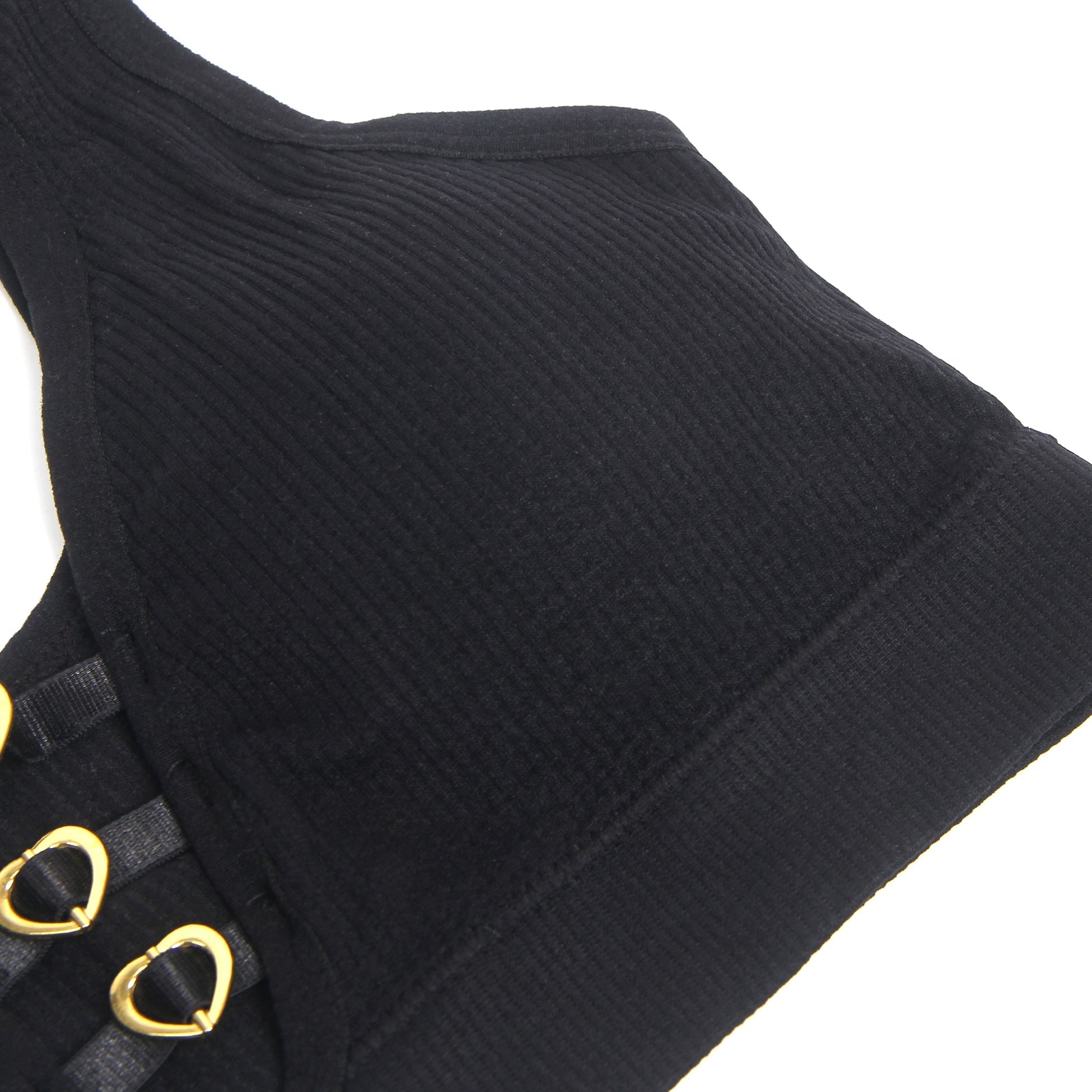 Black Knitted Seamless Bra Set with Cut - Out & Heart Buckle - TeaseFashion