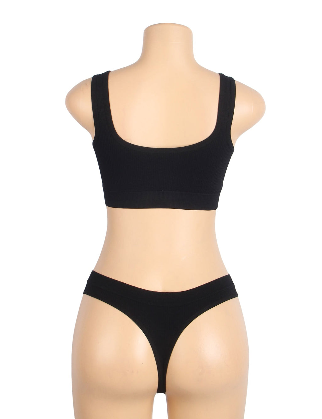 Black Knitted Seamless Bra Set with Cut - Out & Heart Buckle - TeaseFashion