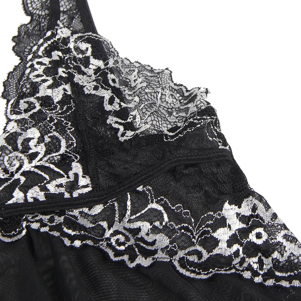 Black Lace Babydoll – Deep V - Neck, Irregular Hem & Nine - Button Front - TeaseFashion