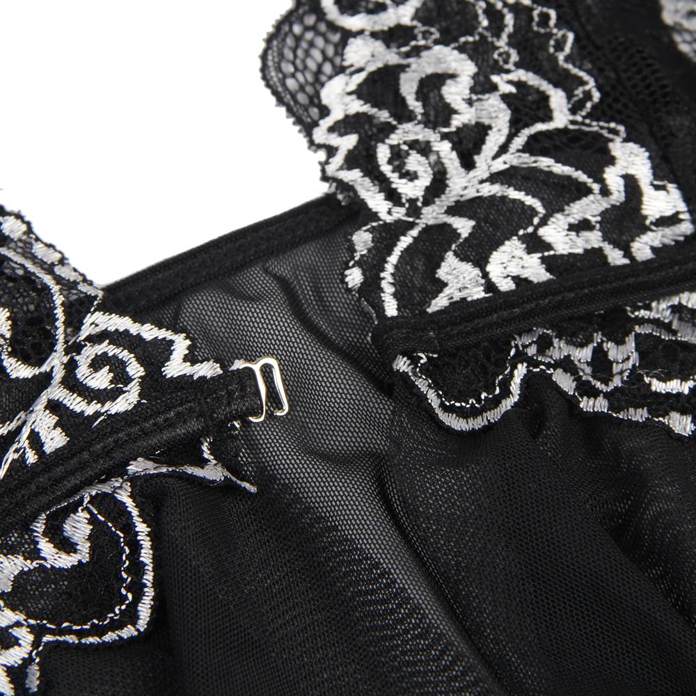 Black Lace Babydoll – Deep V - Neck, Irregular Hem & Nine - Button Front - TeaseFashion