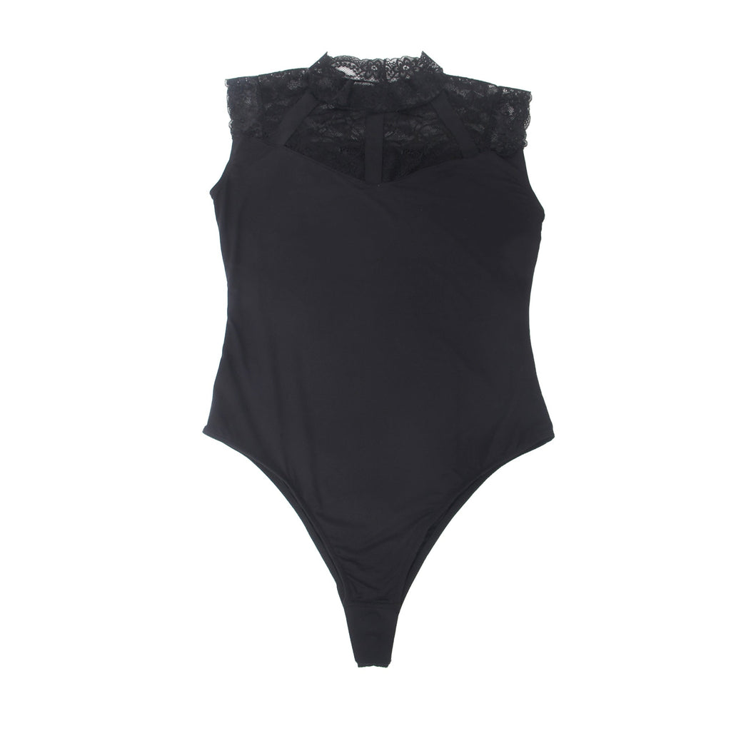 Black Lace - Bust Sleeveless Snap - Crotch Bodysuit - TeaseFashion