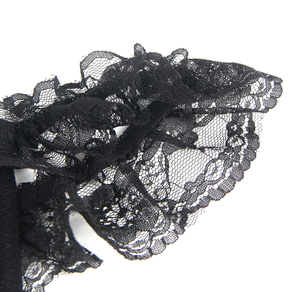 Black Lace Butterfly Thong – Water - Soluble Flower, Open Crotch & Pearl Detail - TeaseFashion