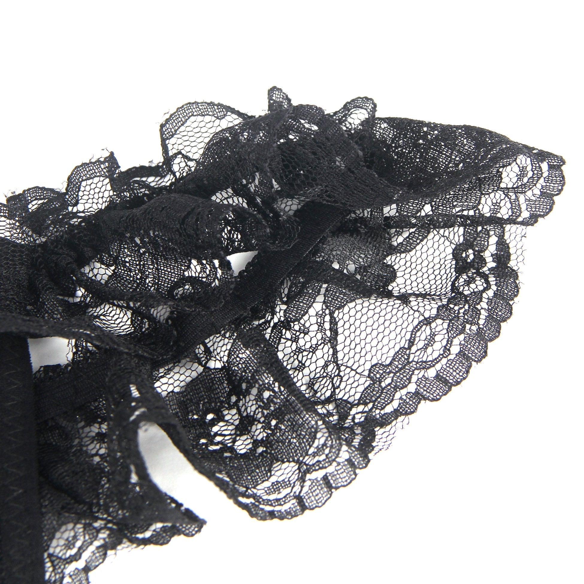 Black Lace Butterfly Thong – Water - Soluble Flower, Open Crotch & Pearl Detail - TeaseFashion