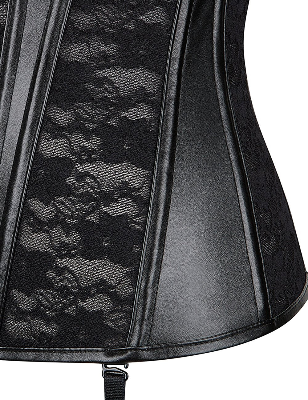 Black Lace & Leather Corset – 10 Plastic Bones, Structured Fit - TeaseFashion