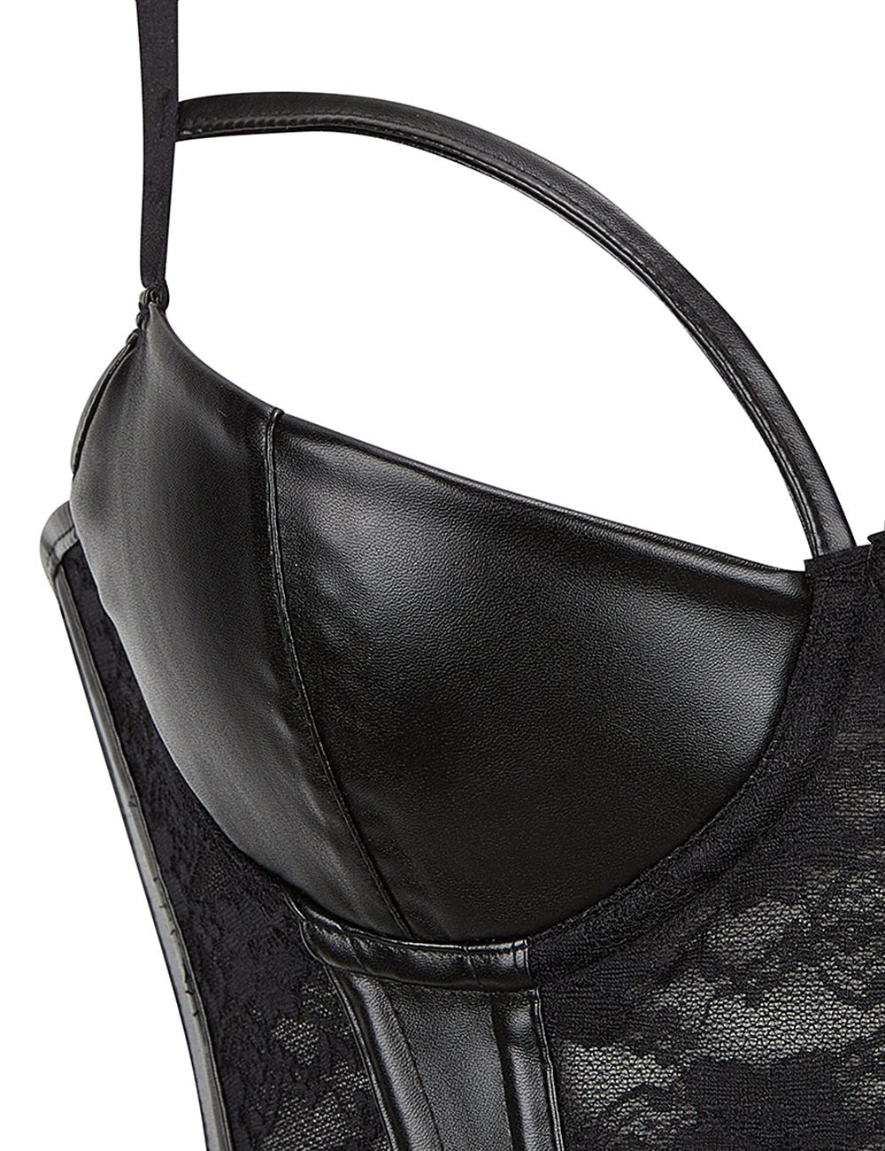 Black Lace & Leather Corset – 10 Plastic Bones, Structured Fit - TeaseFashion
