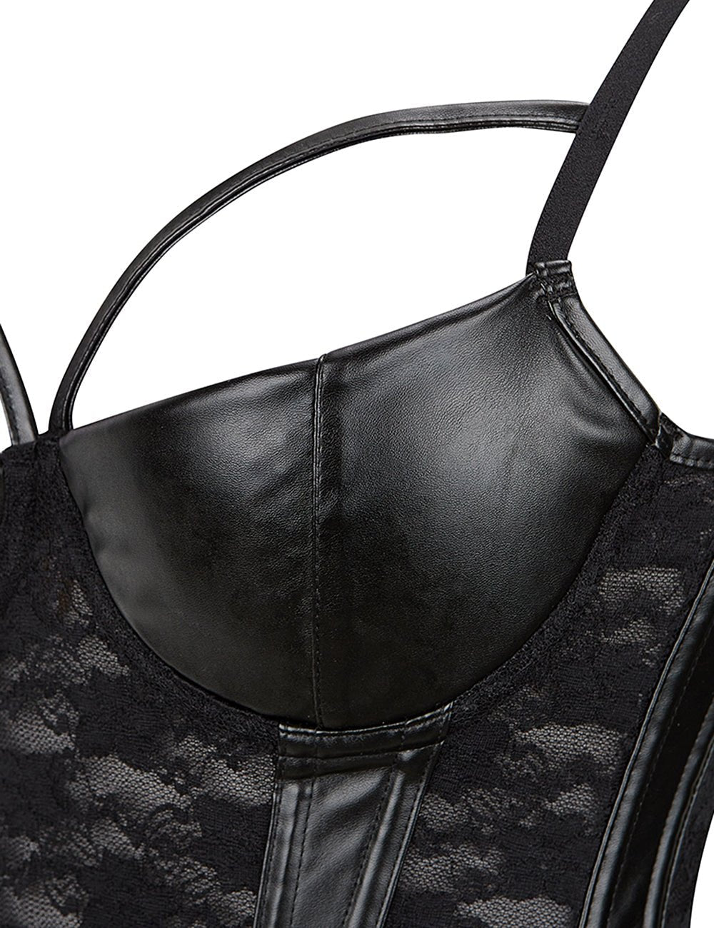 Black Lace & Leather Corset – 10 Plastic Bones, Structured Fit - TeaseFashion