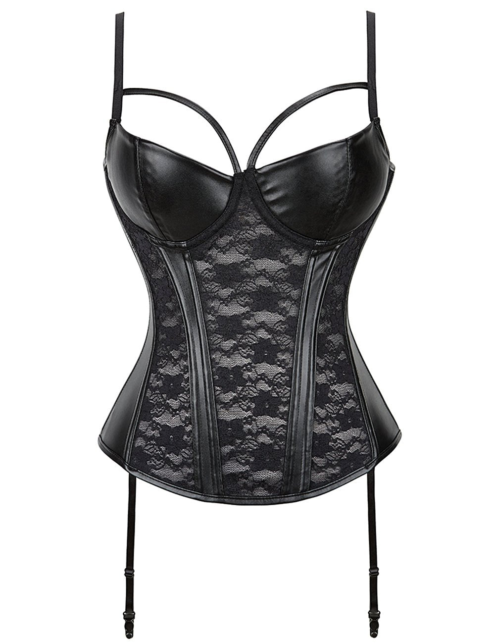 Black Lace & Leather Corset – 10 Plastic Bones, Structured Fit - TeaseFashion