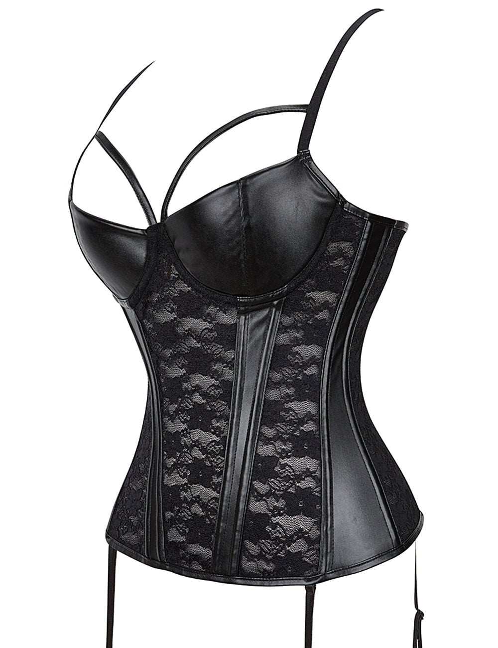 Black Lace & Leather Corset – 10 Plastic Bones, Structured Fit - TeaseFashion