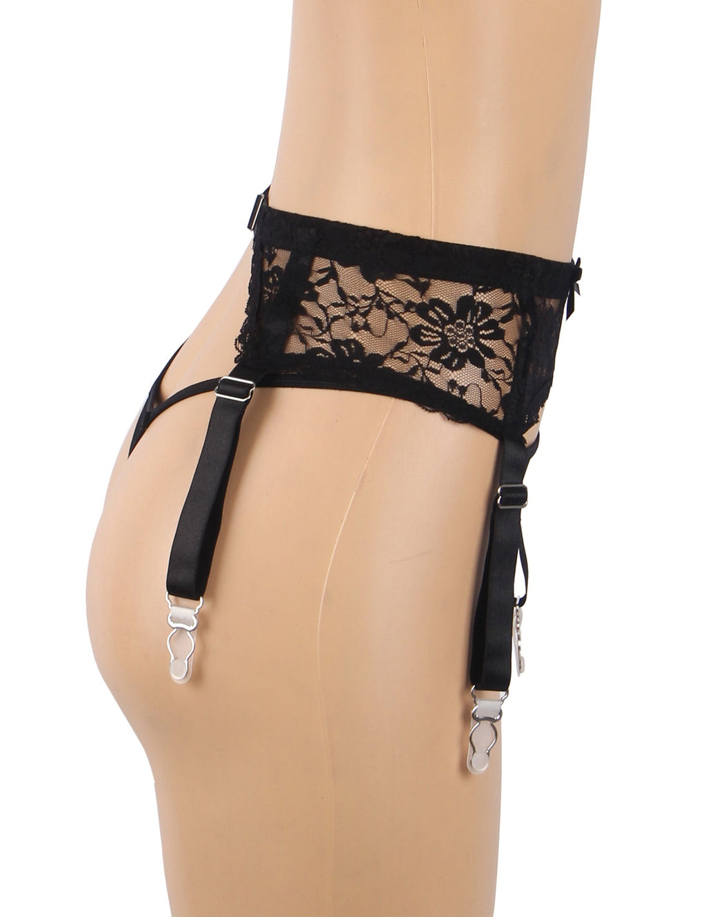 Black Lace Mesh Garter Belt Set with 9 - Buckle Waist & Steel Fittings - TeaseFashion