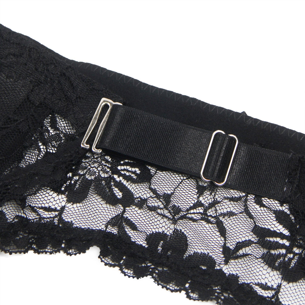 Black Lace Mesh Garter Belt Set with 9 - Buckle Waist & Steel Fittings - TeaseFashion