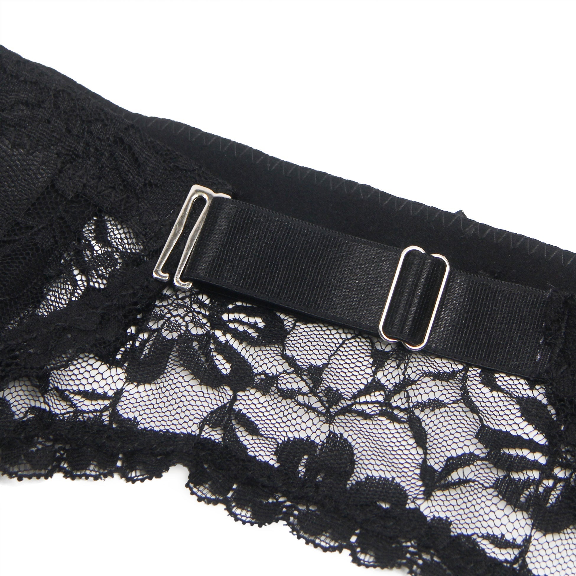 Black Lace Mesh Garter Belt Set with 9 - Buckle Waist & Steel Fittings - TeaseFashion