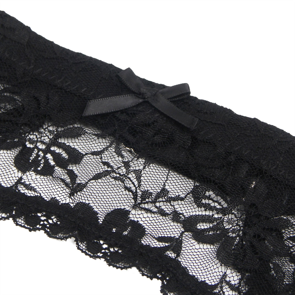Black Lace Mesh Garter Belt Set with 9 - Buckle Waist & Steel Fittings - TeaseFashion