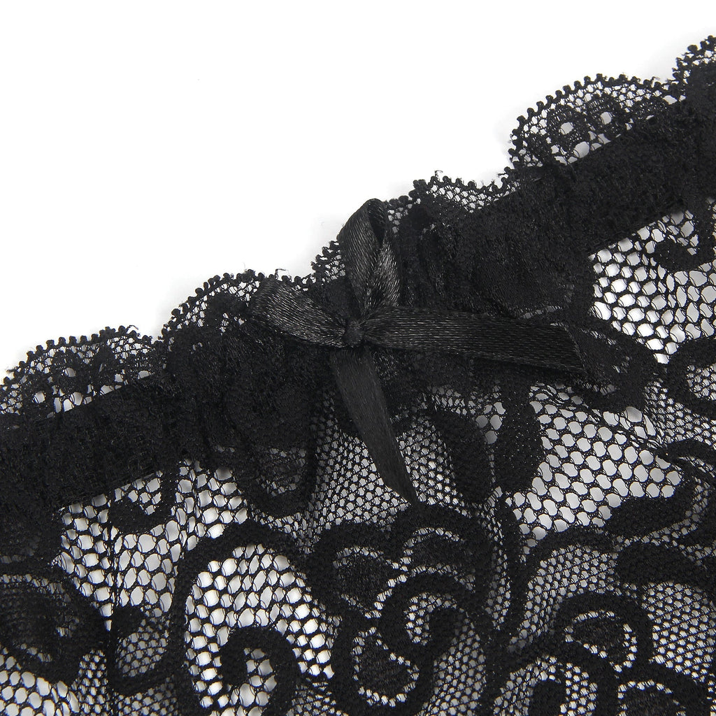 Black Lace Mesh Garter Belt with 4 Elastic Straps - TeaseFashion