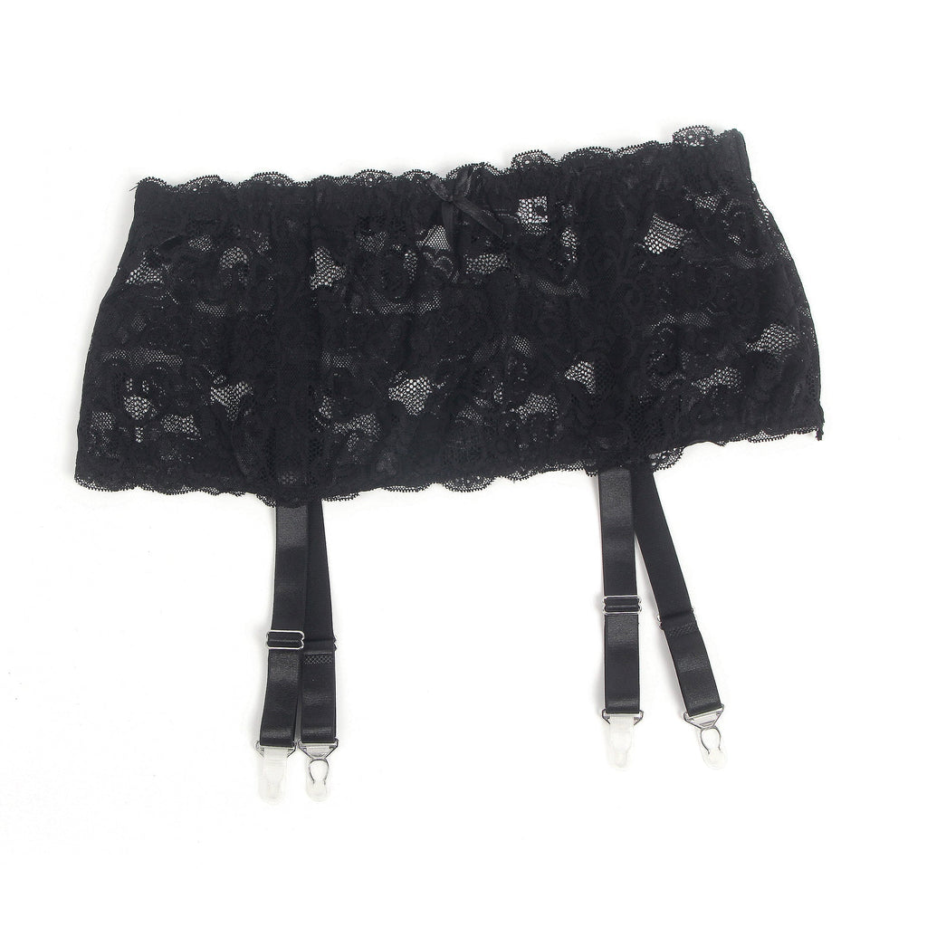 Black Lace Mesh Garter Belt with 4 Elastic Straps - TeaseFashion