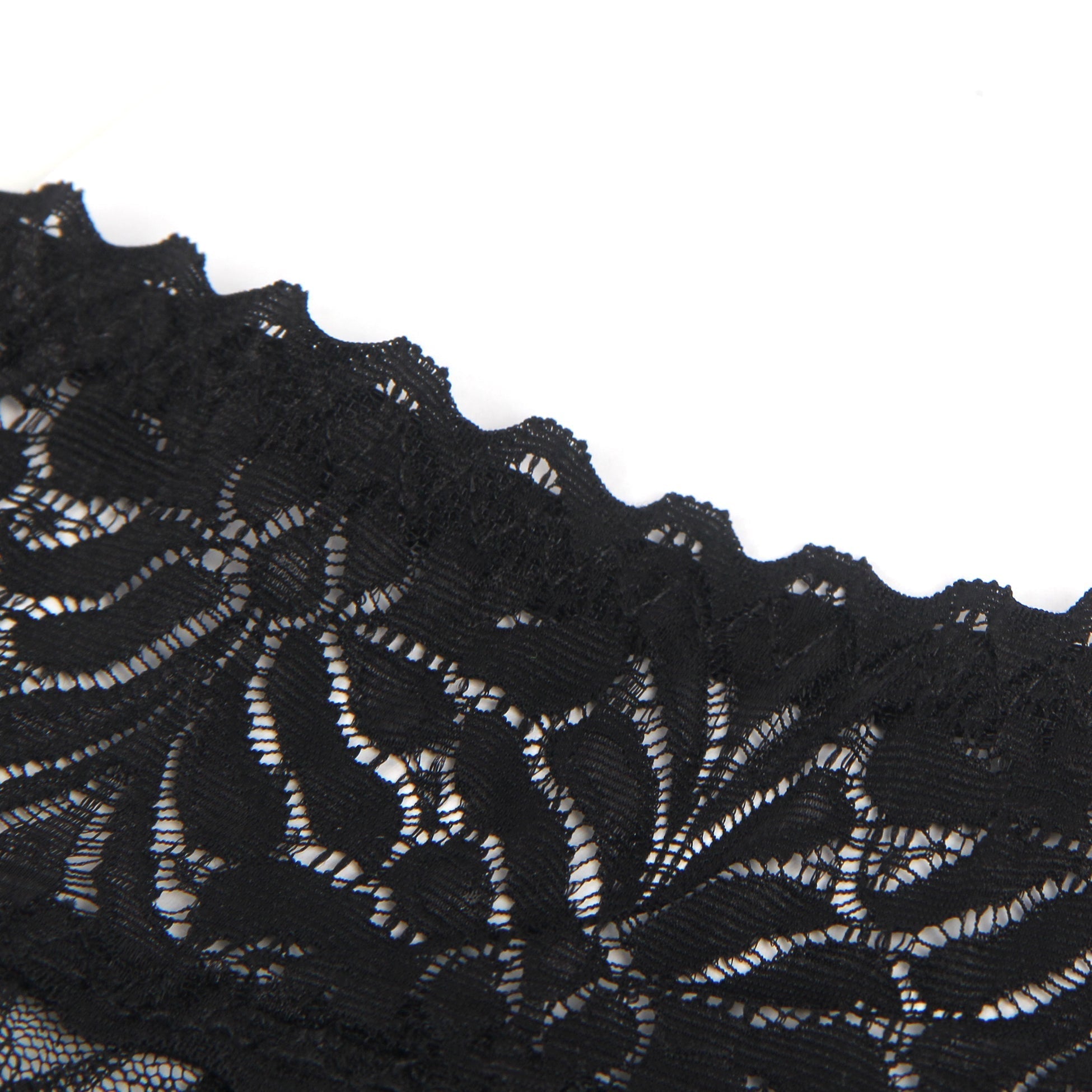 Black Lace Mesh One - Piece Garter Panty with Ruffled Hem & Hollowed Back - TeaseFashion
