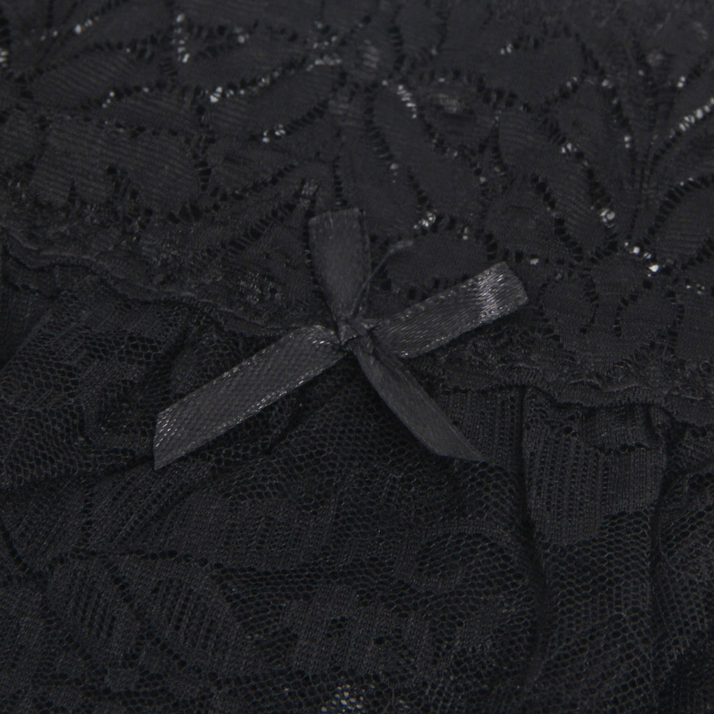 Black Lace Mesh One - Piece Garter Panty with Ruffled Hem & Hollowed Back - TeaseFashion
