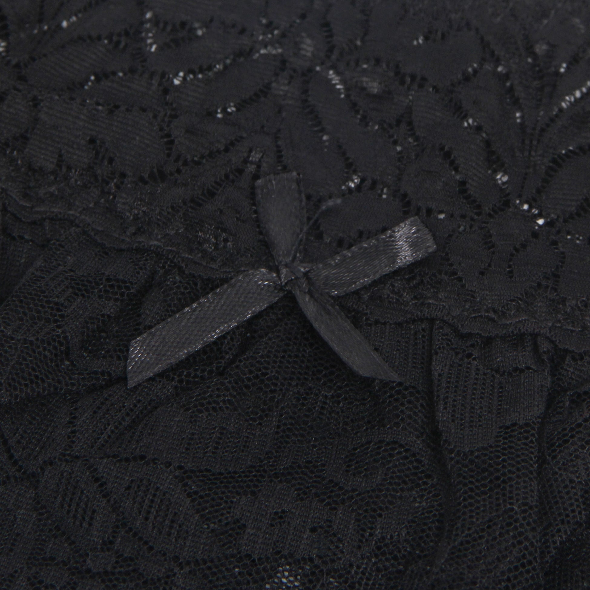 Black Lace Mesh One - Piece Garter Panty with Ruffled Hem & Hollowed Back - TeaseFashion