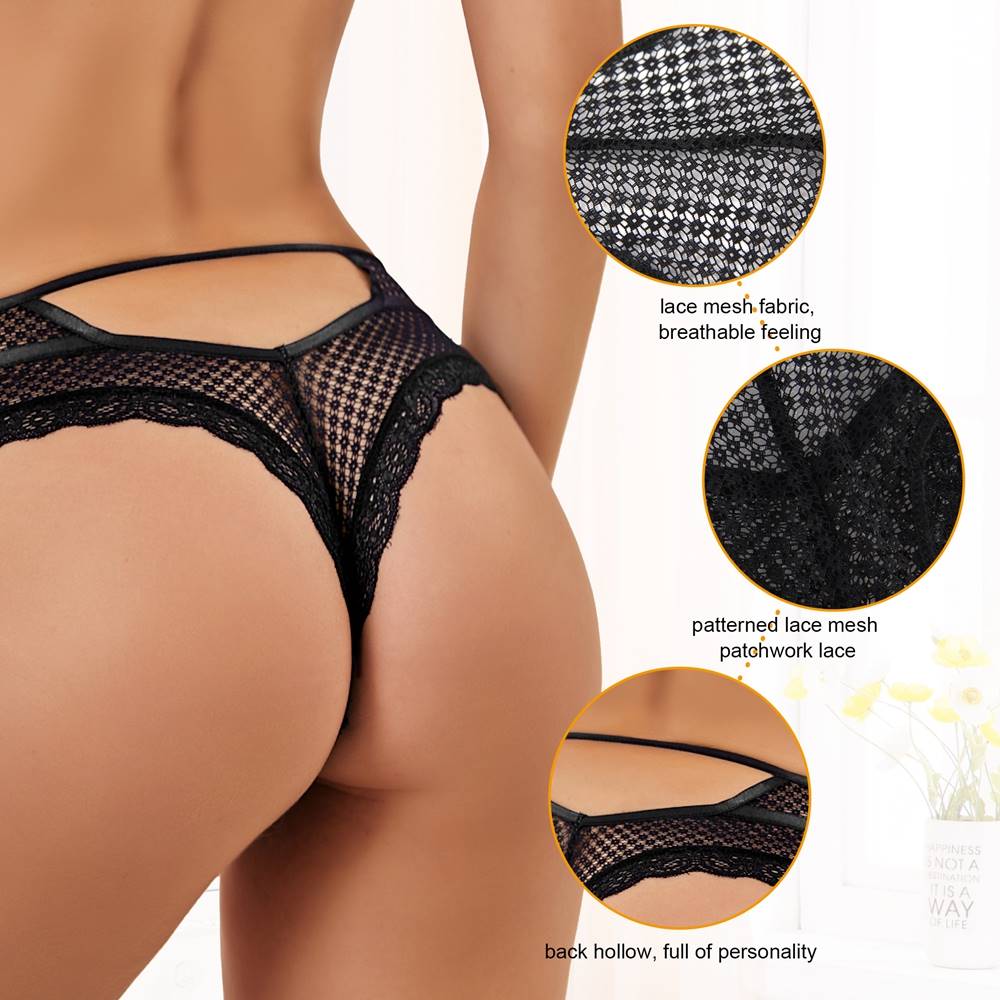Black Lace Mesh Panty – Lace Trim Front & Hollow - Out Back - TeaseFashion