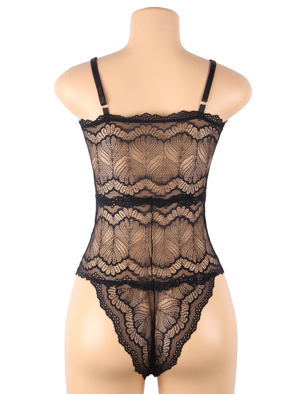 Black Lace Mesh Teddy – Criss - Cross Strap Front, Deep V - Neck, Adjustable Straps & Snap Crotch - TeaseFashion