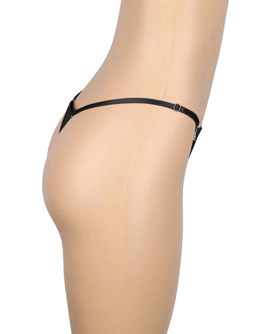 Black Lace Mesh Thong – Adjustable Waist & Rhinestone Bow Buttons - TeaseFashion