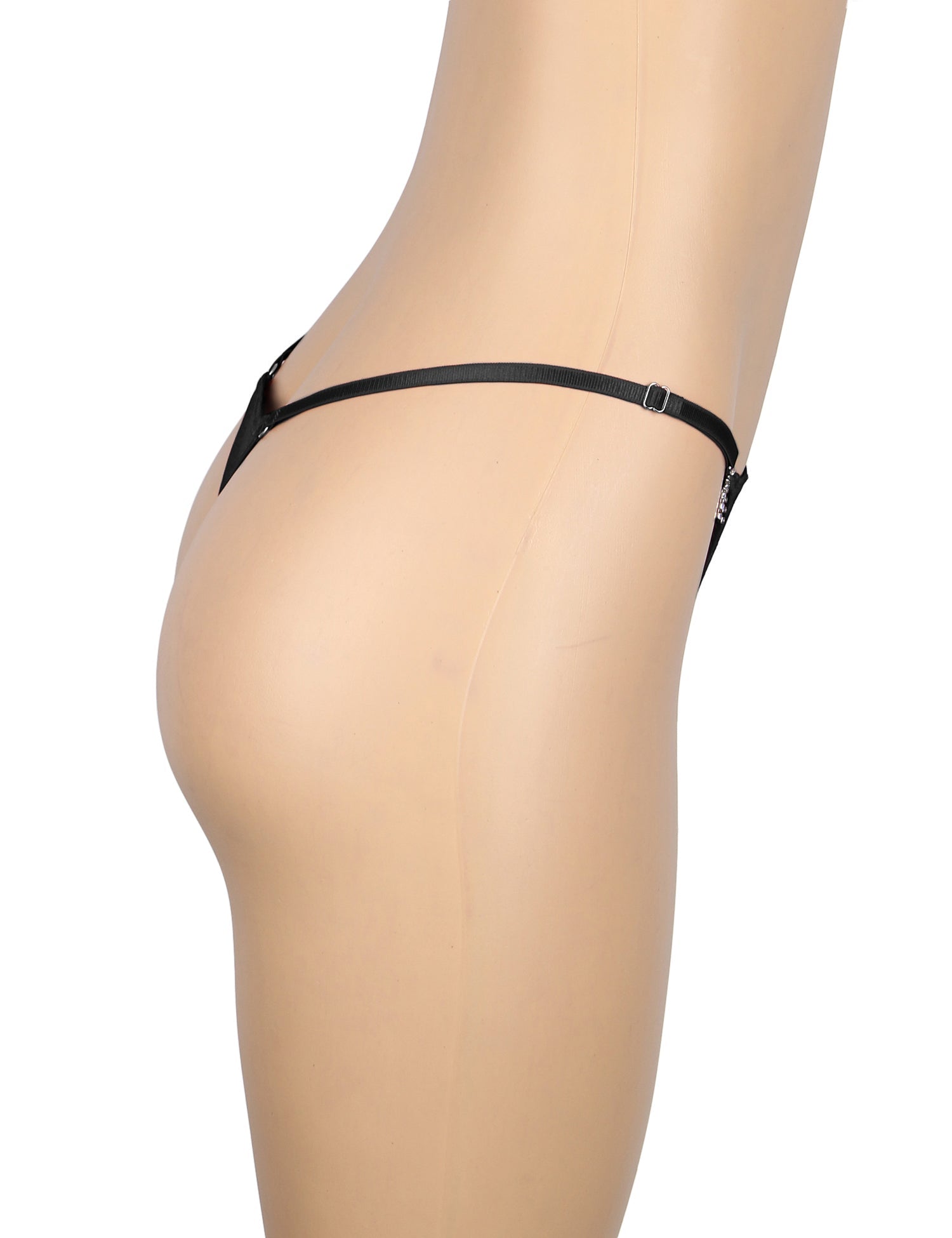 Black Lace Mesh Thong – Adjustable Waist & Rhinestone Bow Buttons - TeaseFashion