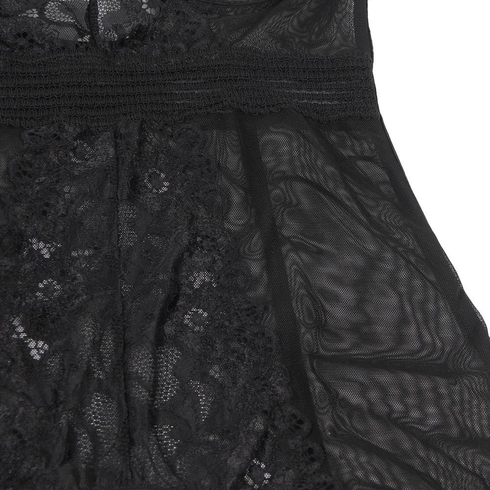 Black Lace & Mesh Underwire Garter Babydoll – Circular Cut - Out Back, Elastic Waist & Garter Belt - TeaseFashion