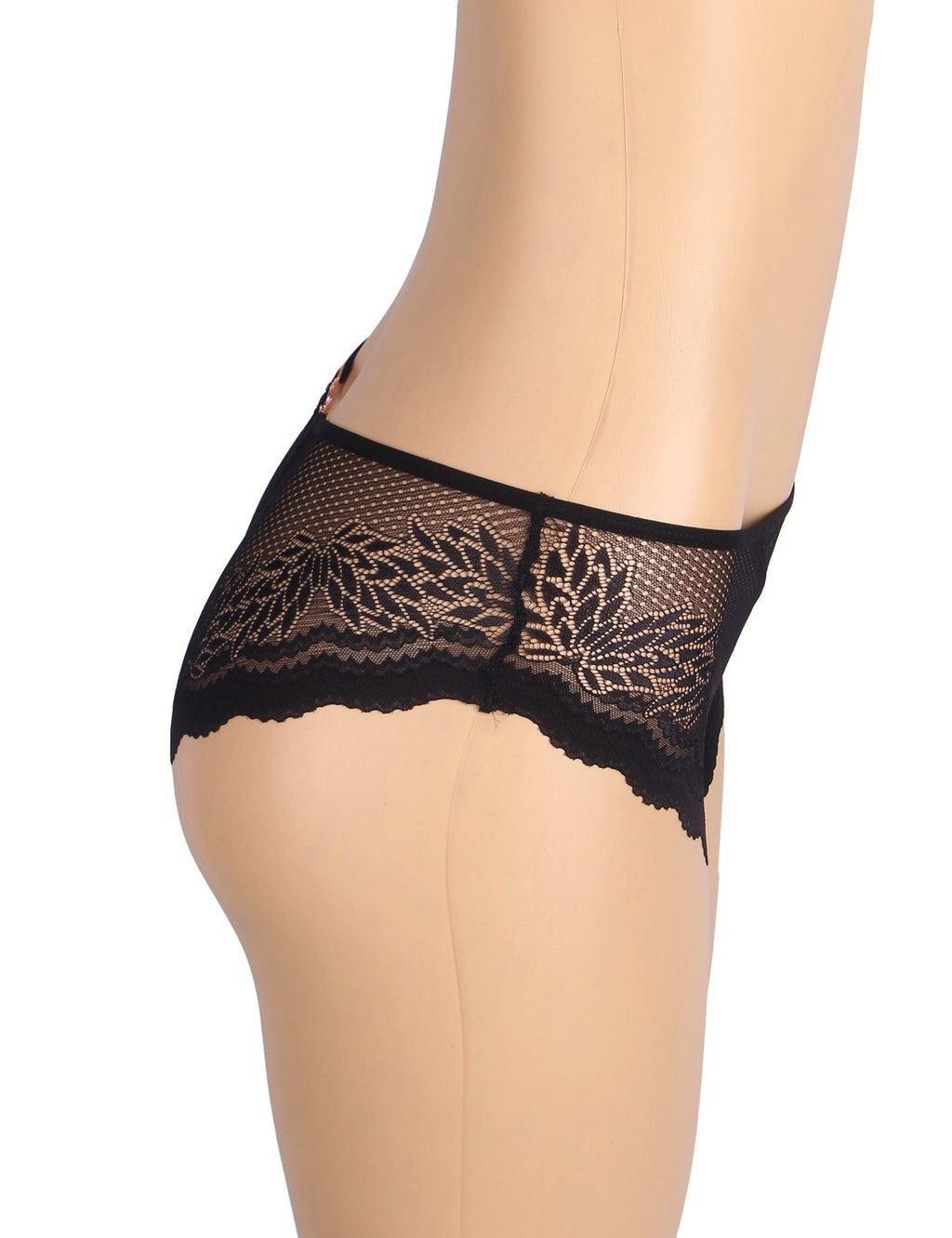 Black Lace Panty – Hollow - Out Back & Heart - Shaped Metal Buckle - TeaseFashion
